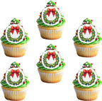 50 PCS Edible Christmas Wreath Cupcake Toppers with Berries and Red Bow Wafer Paper Christmas Wreath Cake Toppers Merry Xmas Party Decorations for Xmas Theme Baby Shower Birthday Party Decor Supplies