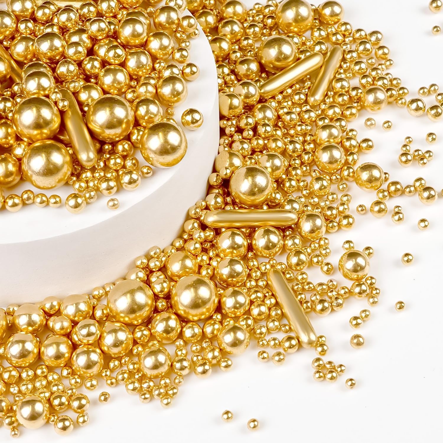 Gold Pearl Rods Sprinkles for Cake Decorating, 150g/5.29oz Mix Size, Golden Sugar Sprinkles, Pearl Cake Decoration, Metallic Rod Sprinkles, Cupcake Cookies Topper, Party Wedding Birthday Supplies