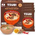 Tsubi Soup Freeze-Dried Japanese Miso Soup Packets - Instant, Vegan, Easy Mix, Gluten & MSG-Free, and Flavorful - Ready in Seconds -Made in Japan - Red Miso (Spicy Mushroom) - 4 Packs