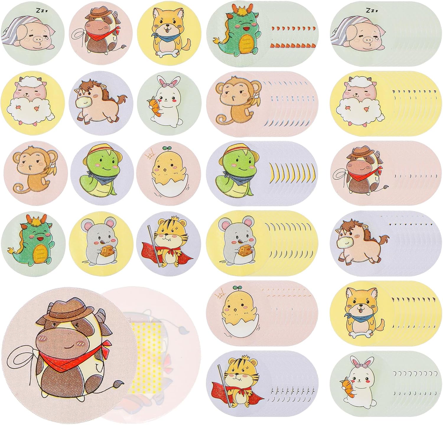 120Pcs Kids Bandages 12 Styles Zodiac Themes Animal Pattern Bandaids Variety Pack, 0.9In Round Vaccination Bandage Adhesive Plaster Dot, Kids Bandaids for Small Wounds, Pimples, Vaccination and Blist