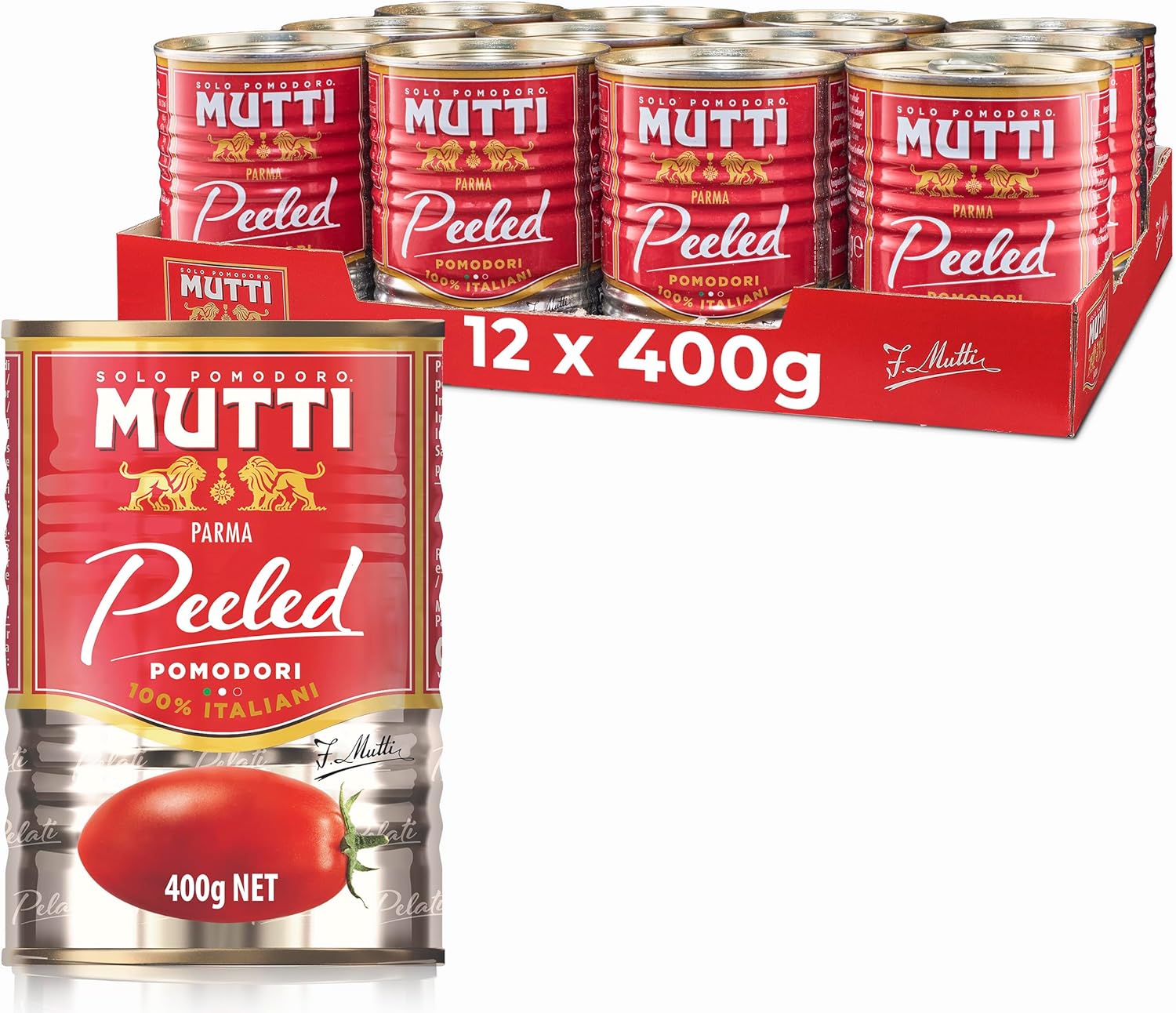 Mutti Whole Peeled Tomatoes (Pelati), 14 oz. | 12 Pack | Italy’s #1 Brand of Tomatoes | Fresh Taste for Cooking | Canned Tomatoes | Vegan Friendly & Gluten Free | No Additives or Preservatives