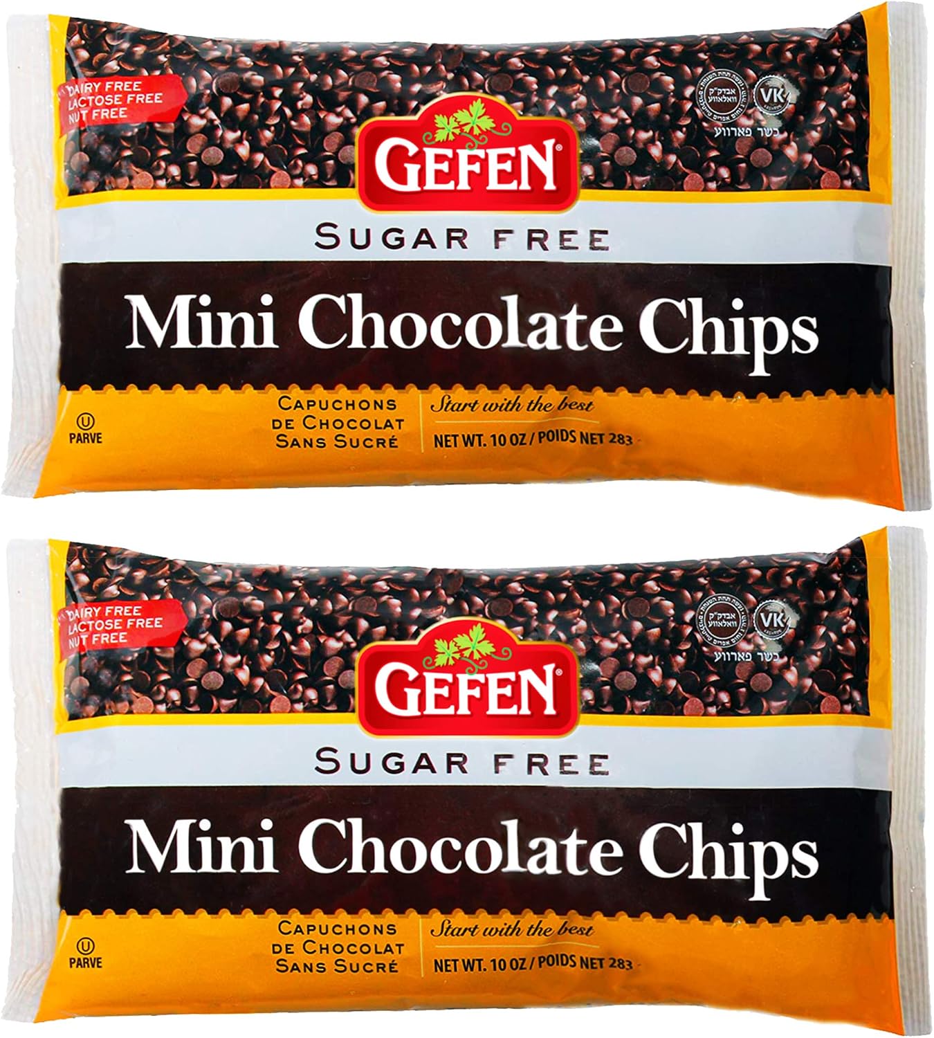 Gefen Mini Chocolate Chips, Sugar Free, 10oz (2 Pack) Dairy Free, Nut Free, Lactose Free