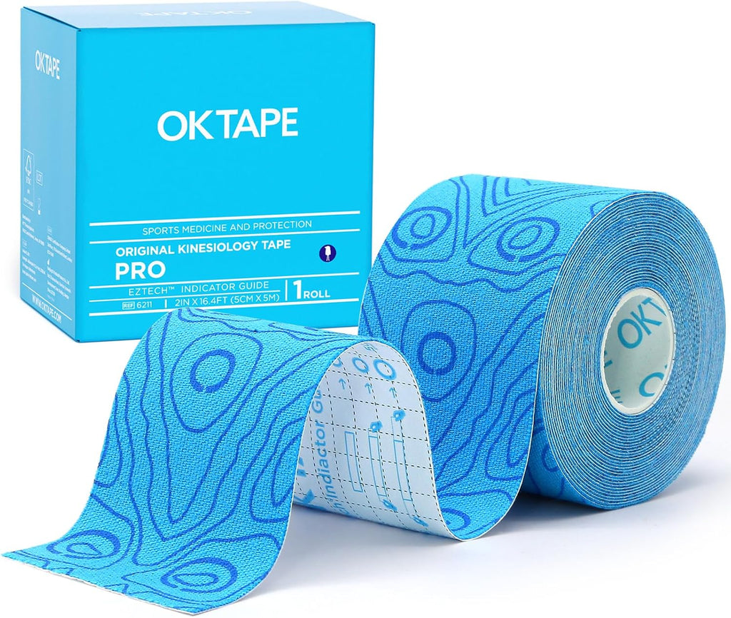 OK TAPE PRO Kinesiology Tape, 2inch x Long Roll 16ft Free Cut Tape, Elastic Athletic Tape Therapeutic Latex Free, Blue+Blue