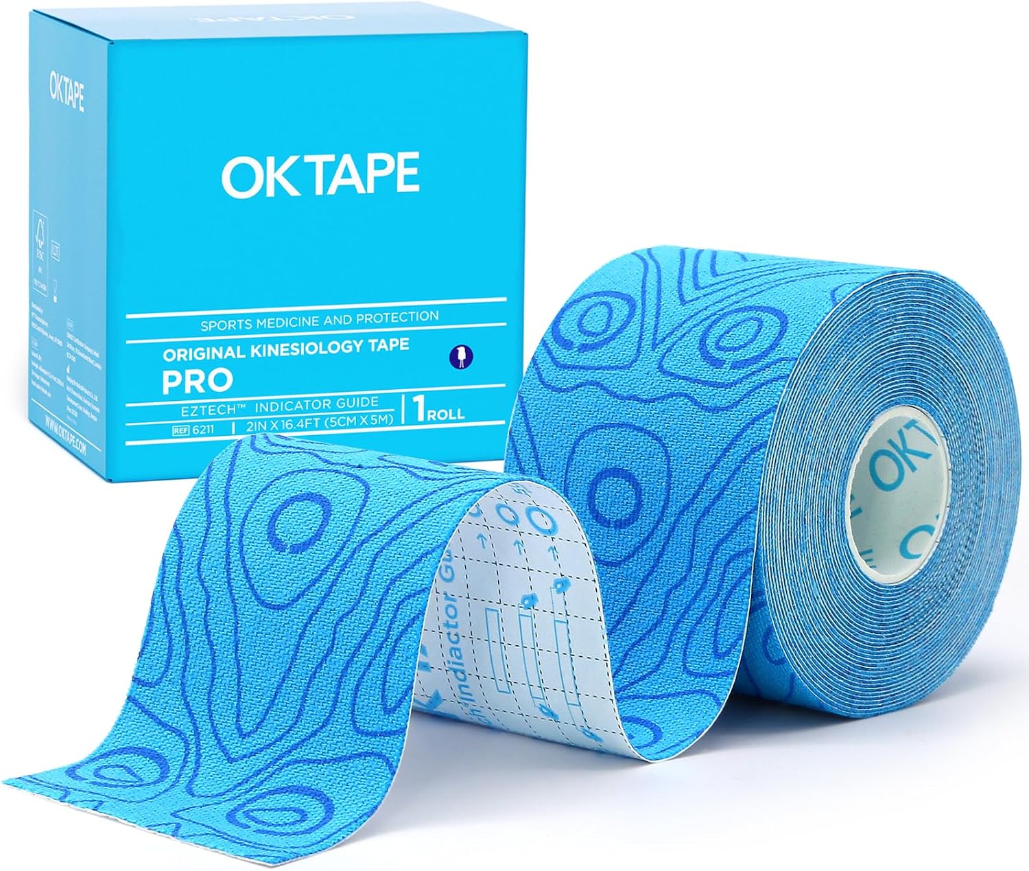 OK TAPE PRO Kinesiology Tape, 2inch x Long Roll 16ft Free Cut Tape, Elastic Athletic Tape Therapeutic Latex Free, Blue+Blue