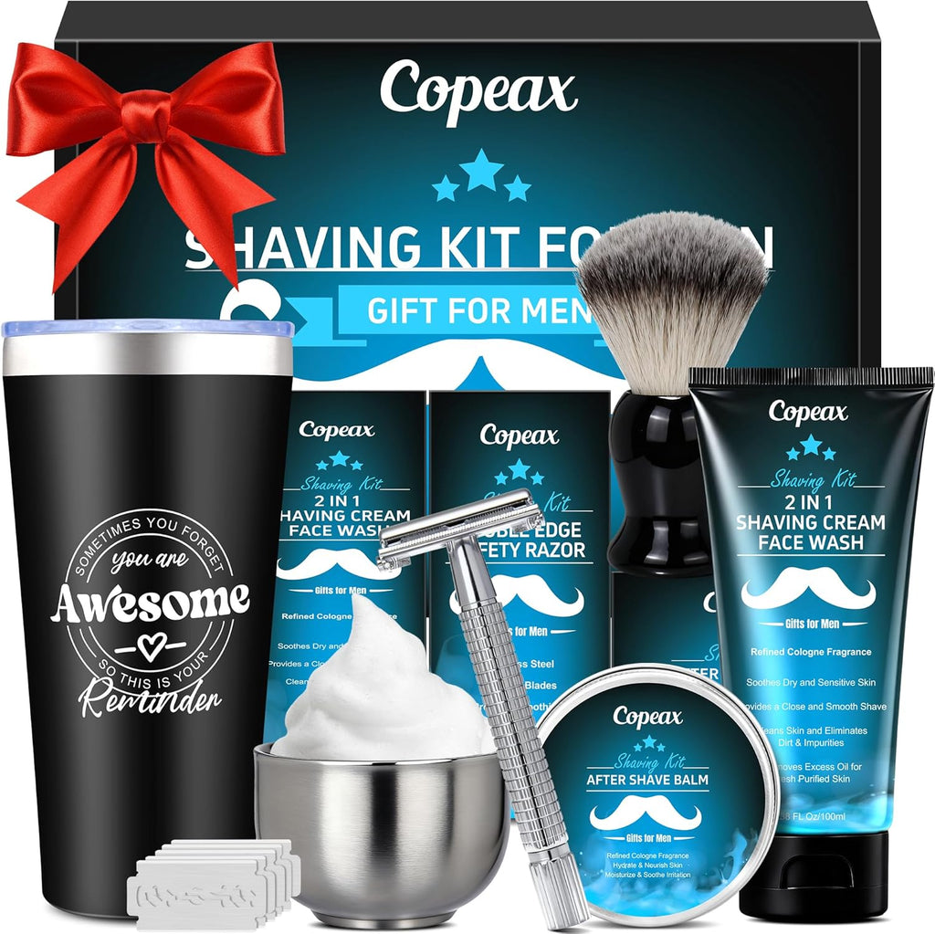 Shaving Kit for Men,Mens Shaving Kit w/Natural Cologne Shaving Cream,Balm,Bowl,Tumbler Cup,Mens Self Care & Grooming Valentines Fathers Day Birthday Gifts for Men Dad Him Boyfriend Christmas Gift Set