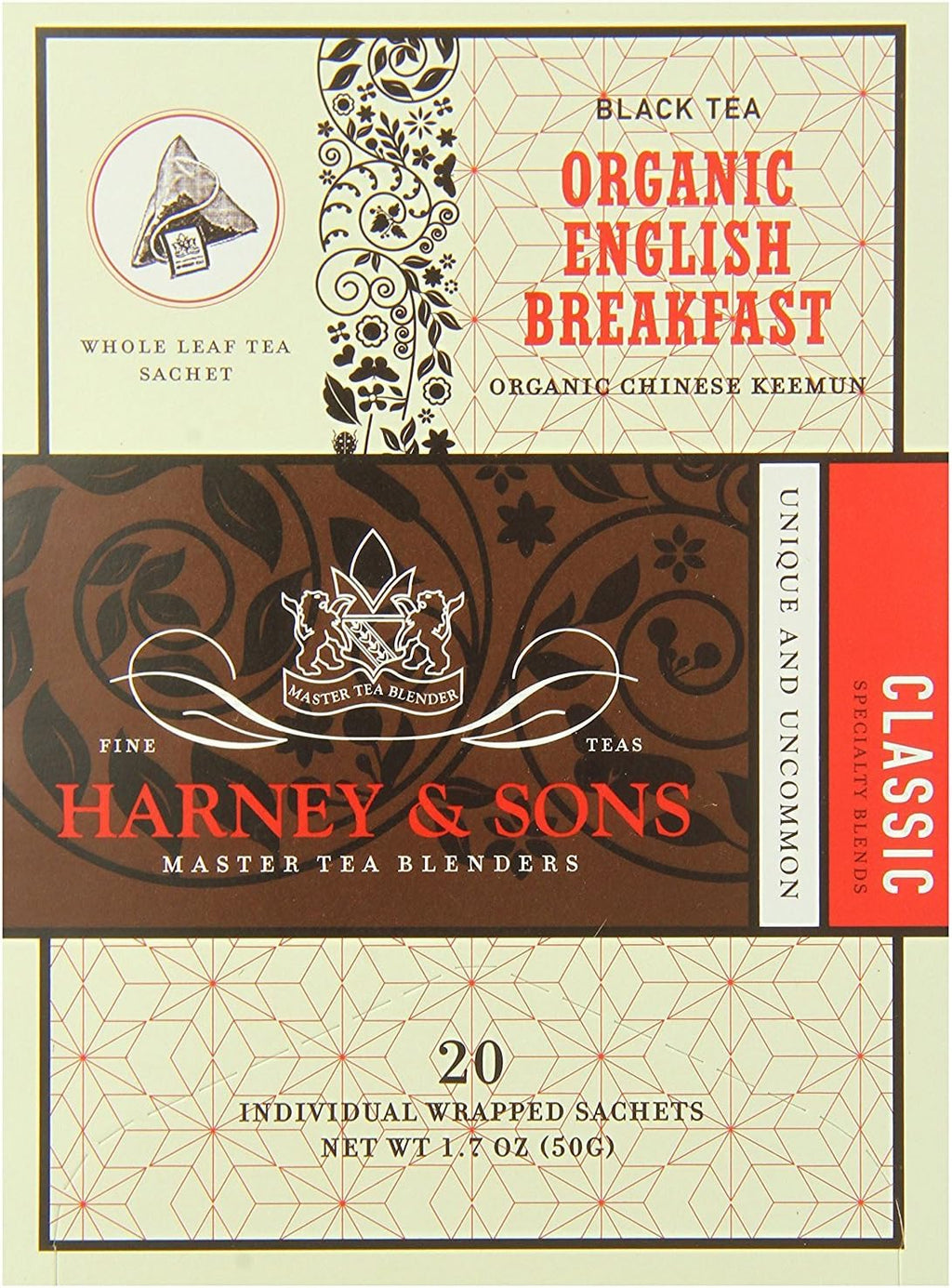 Harney & Sons Organic English Breakfast | 20 Wrapped Sachets, 20 Count Pack of 6, 100% Pure Black Tea