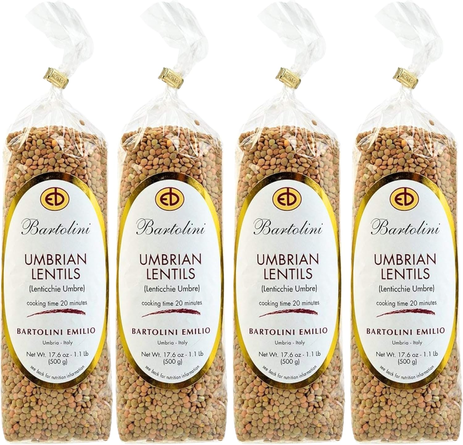 Bartolini Umbrian Lentils 17.6 oz. (500g) (Pack of 4) Dry Lentils from Italy - Perfect for Lentil Soup - Green and Brown - Dried Lenticchie - Umbria Whole