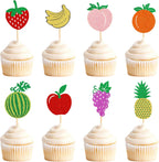 Ercadio 24 Pack Fruit Theme Cupcake Toppers Glitter Apple Orange Peach Strawberry Banana Cupcake Picks Hawaii Fuit Cupcake Decor for Birthday Party Decoration Supplies