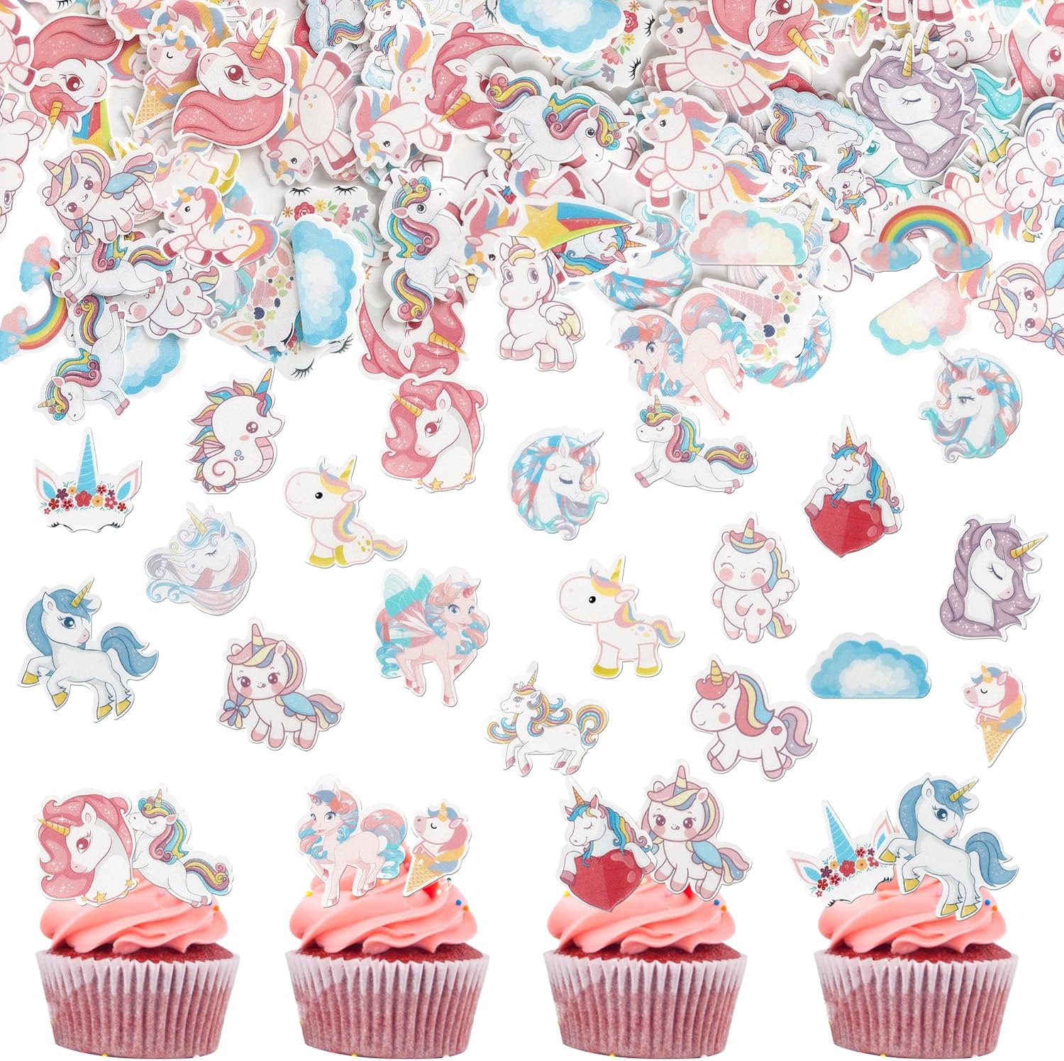 Rsstarxi 80 Pack Edible Horse Cupcake Toppers Rainbow Cake Decorations Horse Cupcake Decorations for Baby Shower Girls Birthday Party Decorations