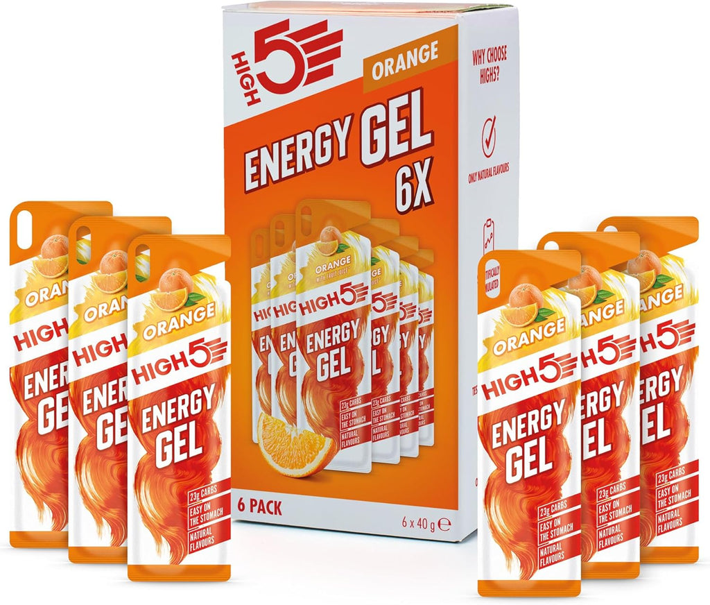 HIGH5 Energy Gel Quick Release Energy On The Go From Natural Fruit Juice (Orange, 6 x 40g)