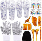 Threlaco 16 Pcs Reflexology Socks and Gloves with Tools Foot Reflexology Socks with Acupressure Gloves & 8 Pcs Massage Point Tools Foot Relief Acupressure Massager Set for Women and Men(Amber)