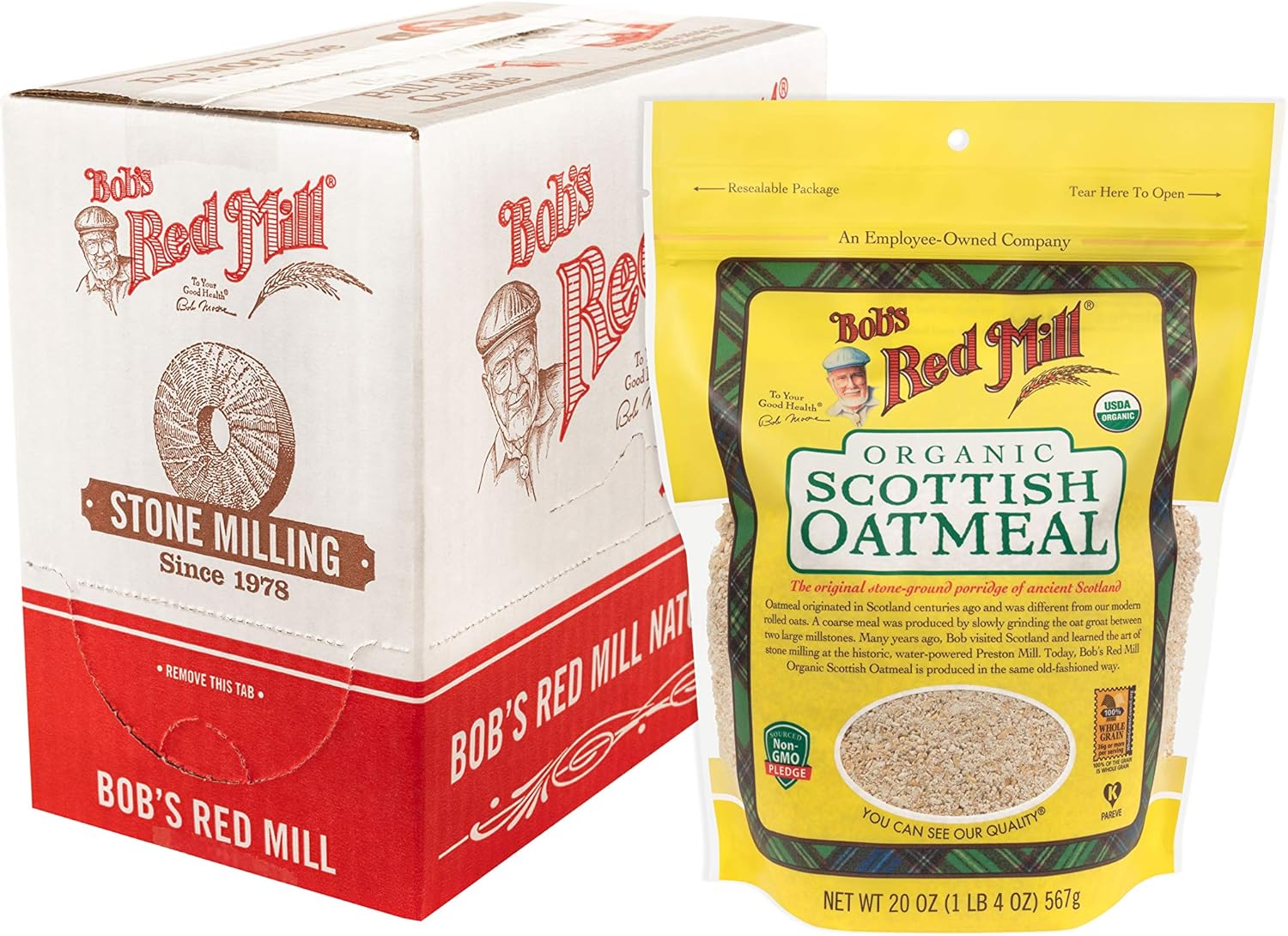 Bob's Red Mill Organic Scottish Oatmeal, 20oz (Pack of 4) - Non GMO, Whole Grain, Vegan, Kosher