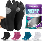 BraceAbility Bunion Relief Socks - Split-Toe Bunion Socks for Women and Men with Arch Support, Big Toe Separator, Hallux Valgus and Bunionette Relief, Left and Right Fit (1 Pair, M - Black)