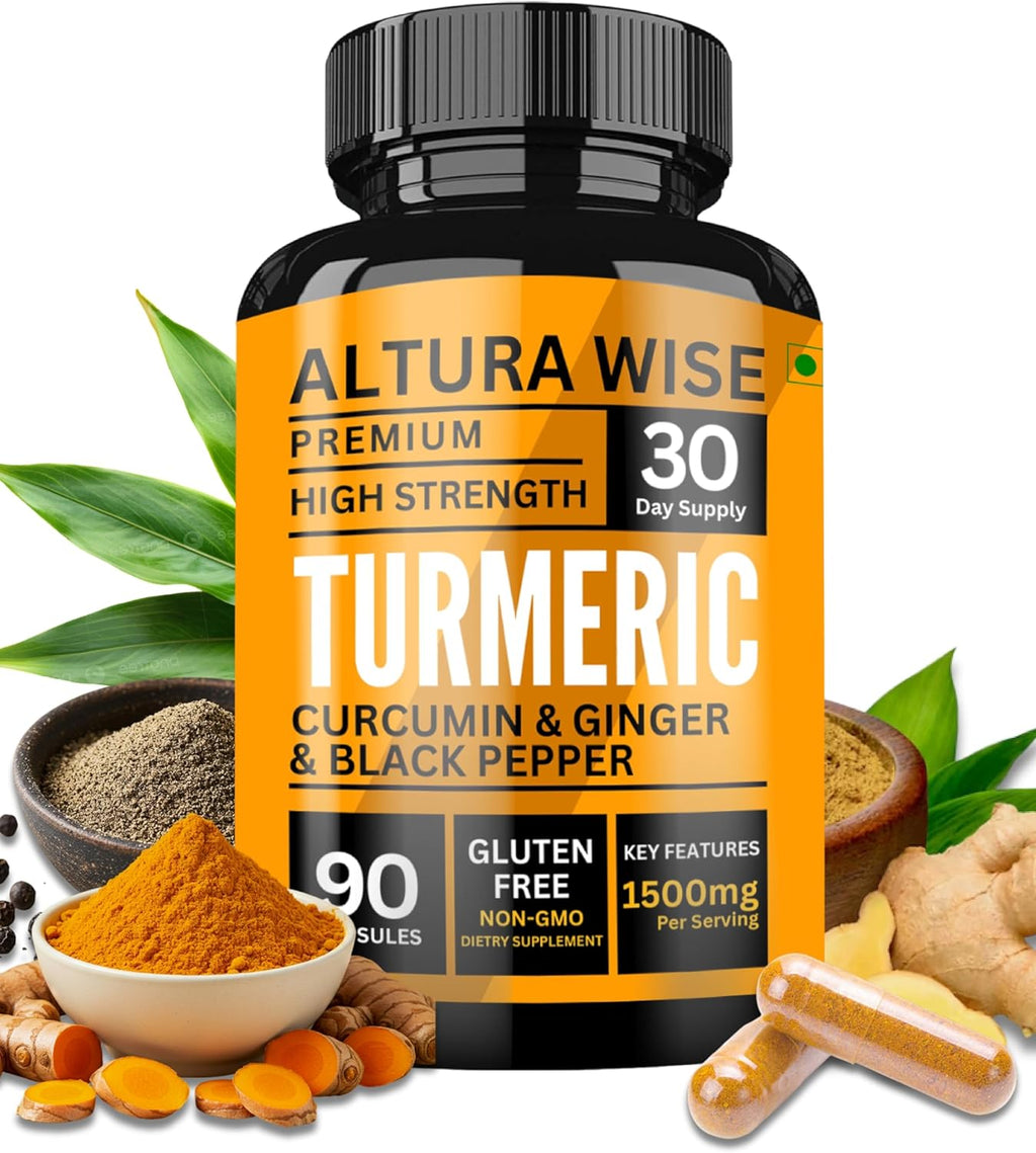 4 in 1 Organic Turmeric Capsules High Strength and Black Pepper with Active Curcumin with Ginger 1500mg - Advanced Tumeric - Each 90 Veg Capsule (3 Capsules per Serving)