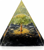 Tree of Life Orgone Pyramid for Positive Energy, Orgonite Peridot&Obsidian Healing Crystal for Reduce Stress Chakra Reiki Healing Meditation Attracts Lucky and Success