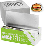 600 Count Pre-Cut Aluminum Foil Sheets, 12" x 10.6" Inch Pre Cut Aluminum Foil sheets for Restaurant Use, Disposable Foil Sheets for Food, Hot Dogs, and Sandwiches
