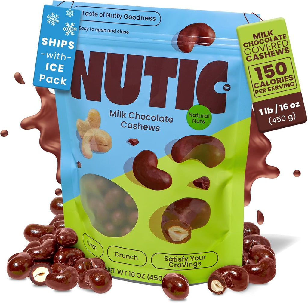 Nutic Milk Chocolate Covered Cashews - 1LB, Creamy Delights for Snacking & Gifting, Irresistible Chocolate-Covered Nuts for Holidays and Everyday Indulgence - Made in the USA - (Pack of 1)