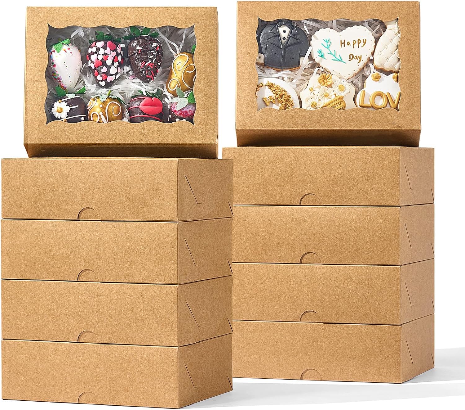 25PCS 8x6x2.5 Inch Brown Bakery Boxes with Window, Pastry Box for Chocolate Strawberries, Macarons, Truffles, Perfect for Thanksgiving Day, Mother's Day, Christmas Party Favors & Holiday