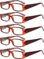Eyekepper 5-Pack Spring Hinges Tiger Patterned Temples Rectangular Reading Glasses Readers Red +0.75
