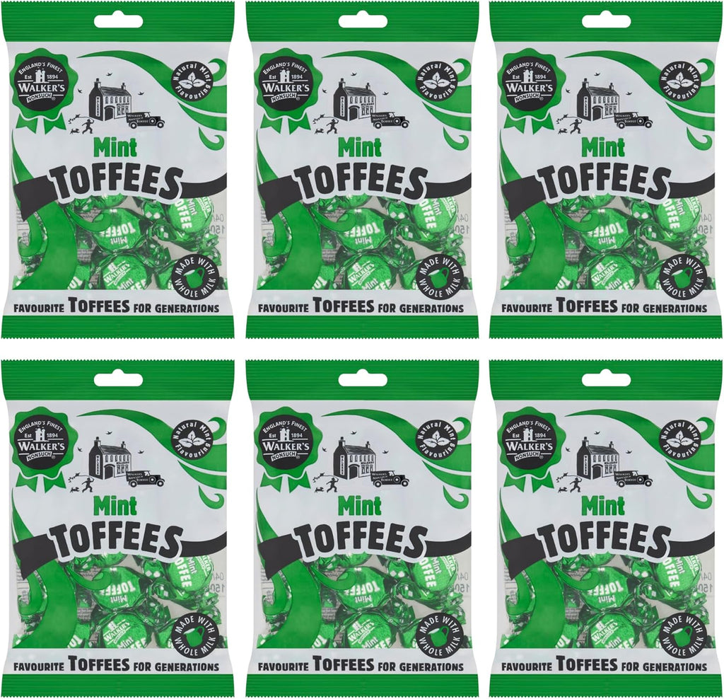 Walkers Nonsuch British Mint Toffee Candy 5.29 Oz (Pack of 6) - Mint Flavor, Whole Milk Toffee, Individually Wrapped Chewy Candy Pack, Classic English Sweets, Imported UK