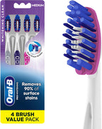 Oral-B 3D White Deep Stain Remover toothbrushes, 4 Count Toothbrush Medium, Removes 90% of Surface Stains, whitens Teeth, deep Reach, removes Plaque and Stains Tooth Brush