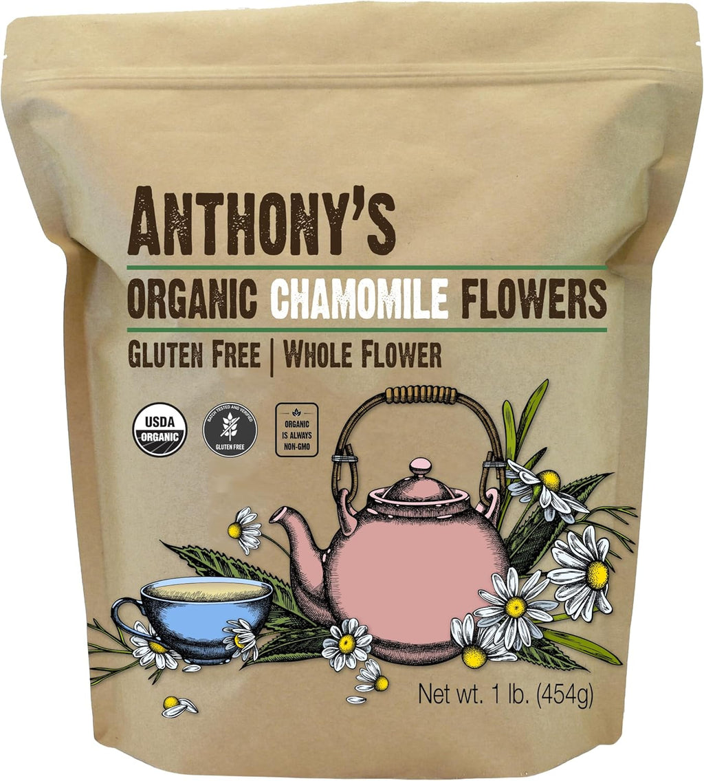 Anthony's Organic Chamomile Flowers, 1 lb, Whole, Loose Leaf, Gluten Free, Non GMO, Non Irradiated