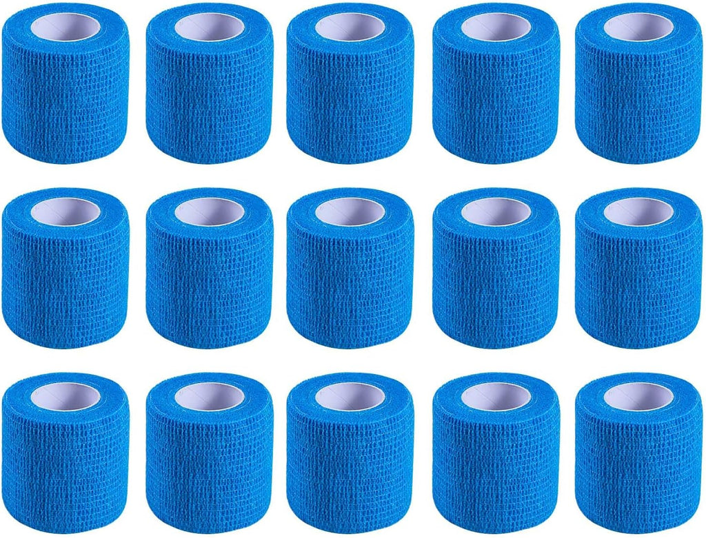 15 Pack 2 Inch x 5 Yards Blue Self Adhesive Bandage Breathable Cohesive Bandage Wrap Rolls Elastic Self-Adherent Tape for Stretch Athletic, Sports, Wrist, Ankle