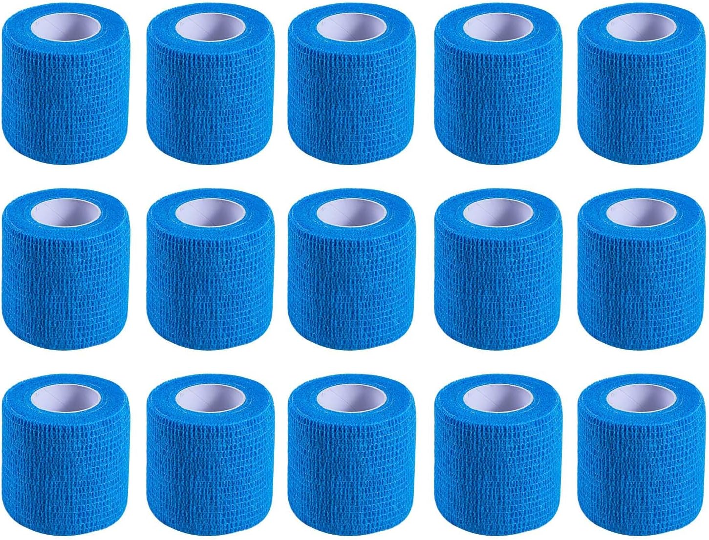 15 Pack 2 Inch x 5 Yards Blue Self Adhesive Bandage Breathable Cohesive Bandage Wrap Rolls Elastic Self-Adherent Tape for Stretch Athletic, Sports, Wrist, Ankle