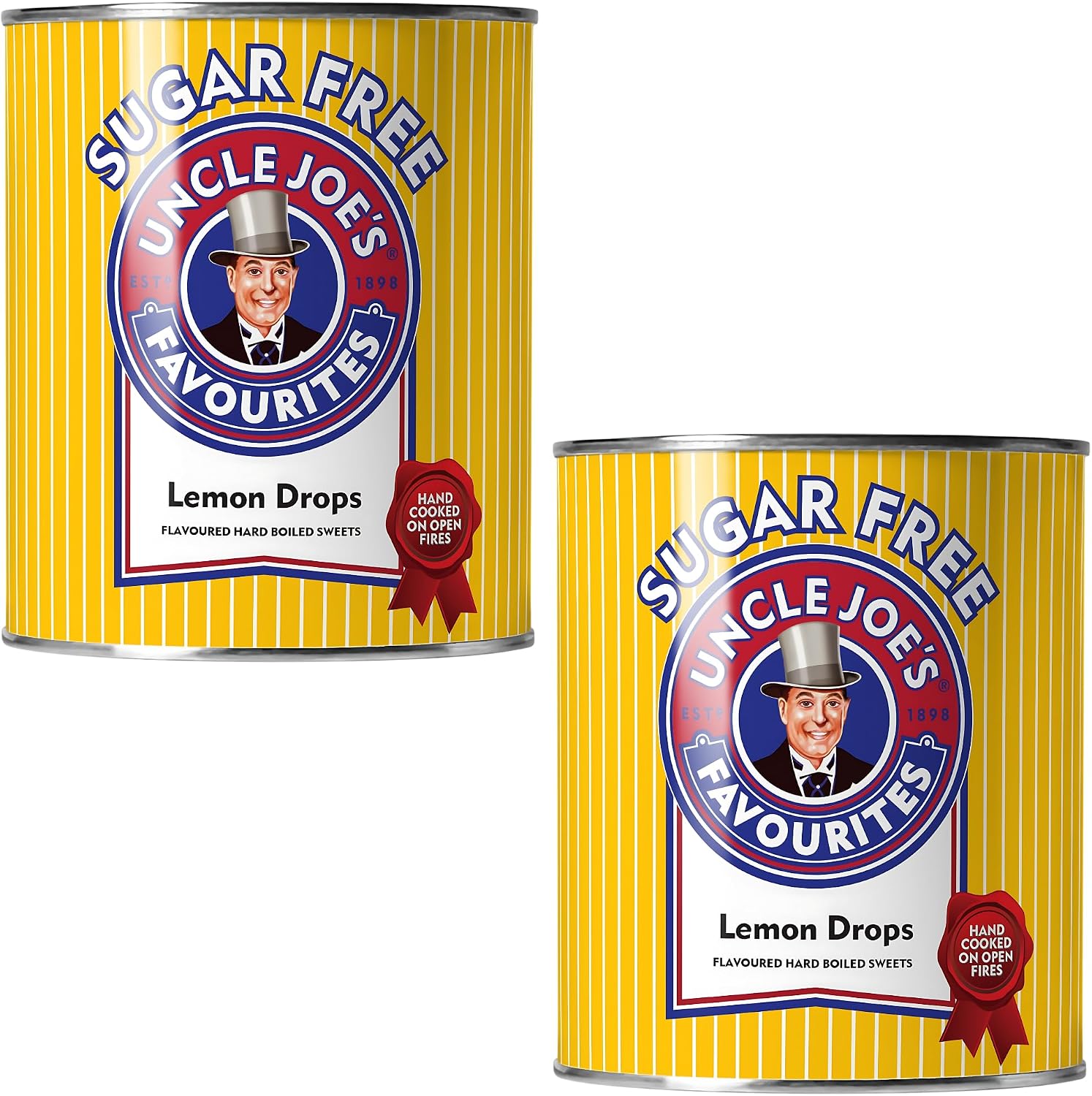 Uncle Joe’s Sugar Free Lemon Drops Hard Candy 4.23 Oz Tin (Pack of 2) | Individually Wrapped Old Fashioned British Boiled Sweets | Sweet & Sour Lemon Candy for Dry Mouth Relief & Mouth Watering Flavor