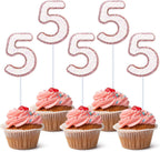 10 Pcs Number 5 Cupcake Toppers Pink Glitter Cupcake Decoration for Number 5 Birthday Party Cupcake Decor Supplies