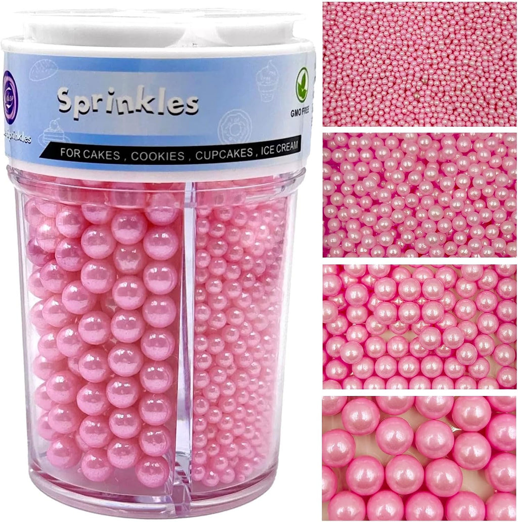 Sprinkles for Cake Decorating, 7.8oz Pink Pearl Sprinkles Mix for Valentine's Cake Cupcake Cookie Baking Ice Cream Toppings