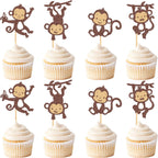 24Pcs Glitter Brown Monkey Cupcake Toppers Cute Monkeys Cupcake Picks for Baby Shower Boys Girls Monkey Birthday Party Cake Cupcake Decorations Supplies