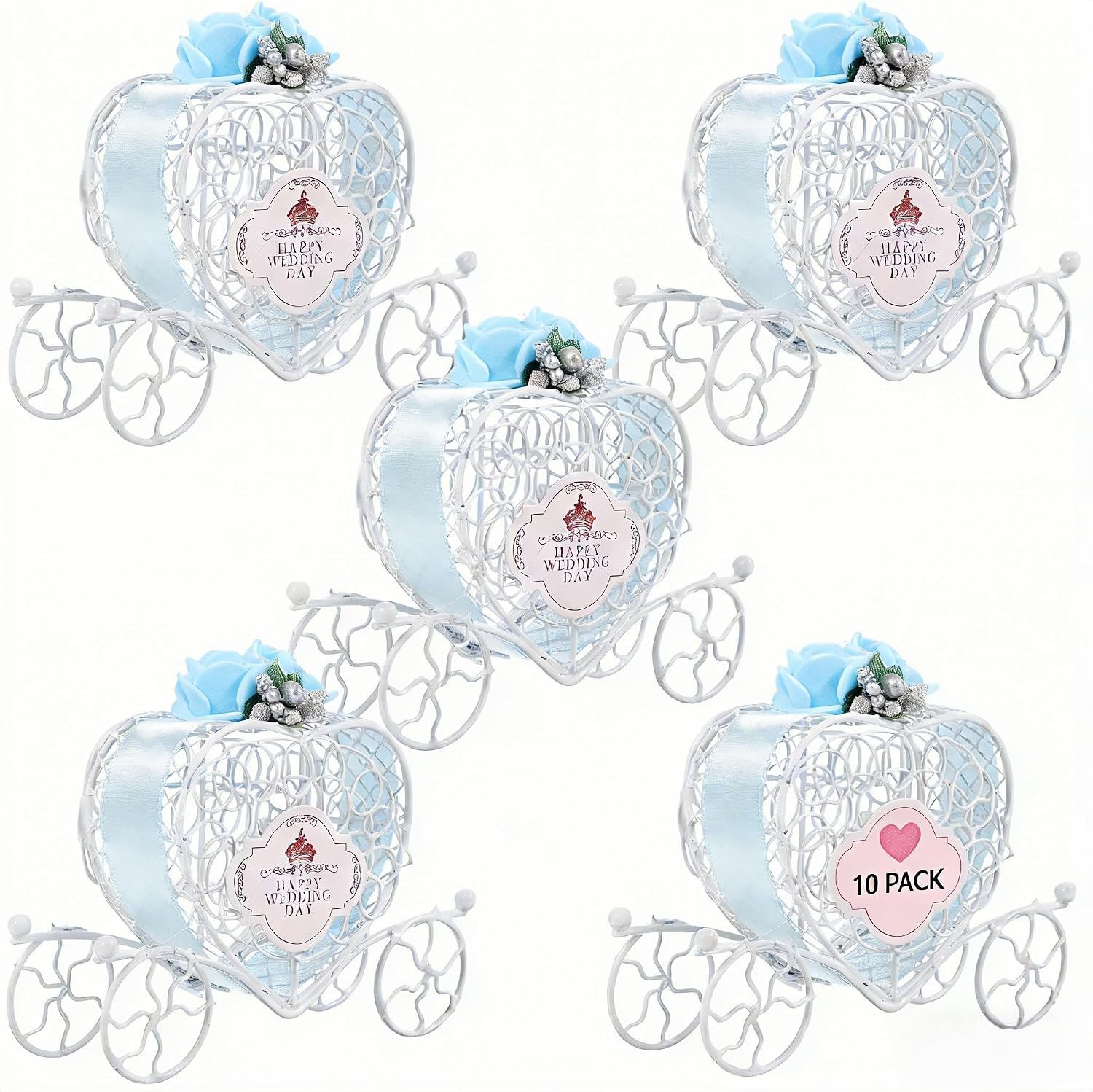 VILLCASE 10 Pcs Pumpkin Carriage Wedding Favor Boxes, White Metal Candy Holders for Theme Bridal Shower, QuinceaÑEra & Sweet Candy Box Table Decor