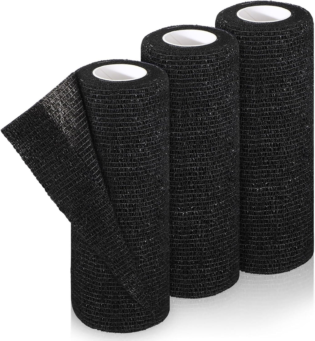 Nuanchu 3 Pcs Self Adhesive Cohesive Wrap Bandages 6 Inches x 5 Yards Non Woven Athletic Tape Breathable Self Adherent Bandage Wrap Elastic Sports Gauze Rolls Tape for Wrists, Knee, Ankle(Black)