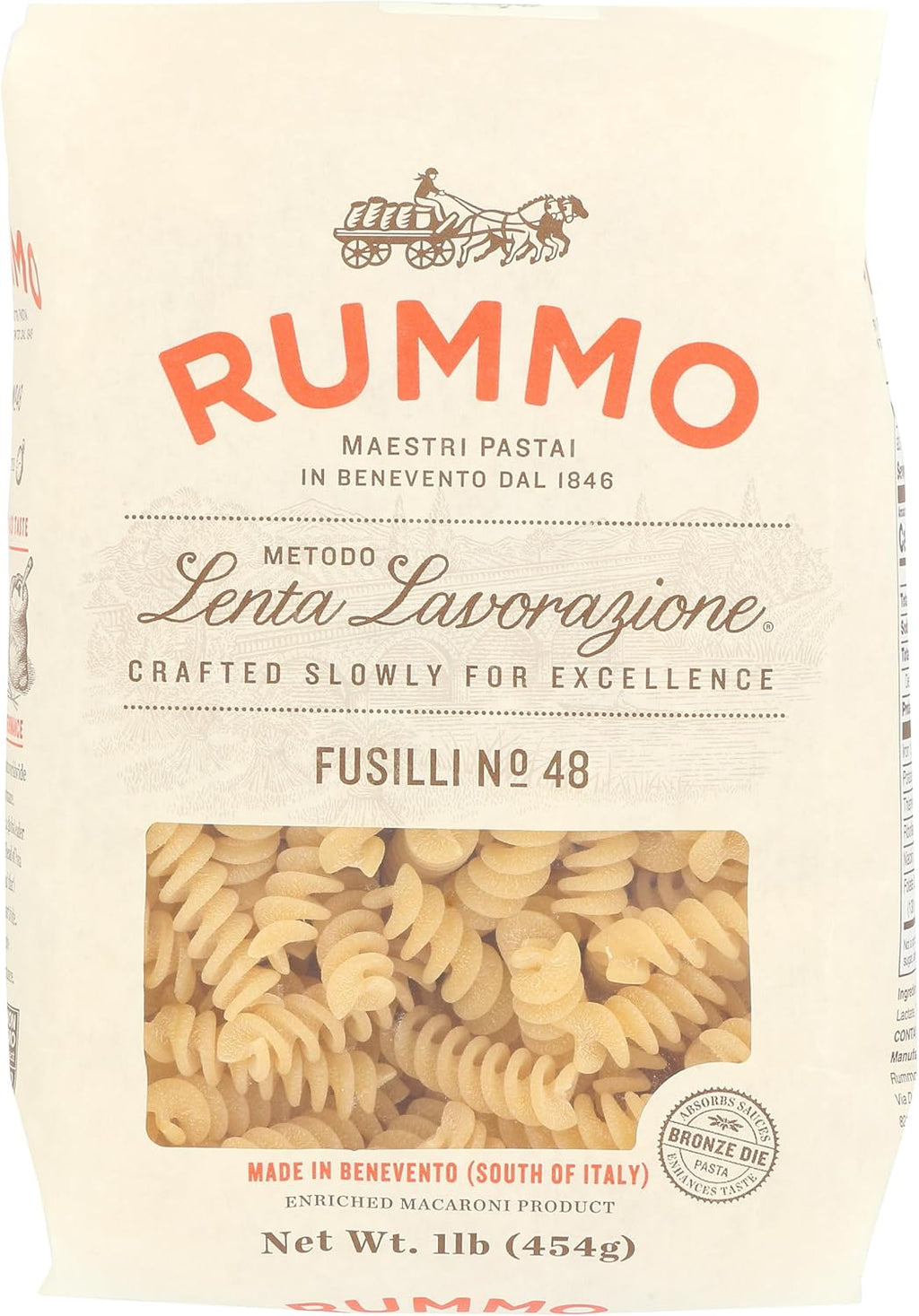 Rummo Fusilli Pasta, Non GMO, Parve Free, 1 LB (Pack of 12)