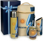 Yerba Mate Cup Set – Complete Argentine Yerba Mate Kit - 750 ml Stainless Steel Bottle, Mate Gourd, Bombilla, Neoprene Bag, Yerba Container & Gift Box (Cinta Argentina con Sol)