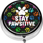 Pill Box, 3 Compartments Small Dog Lover Pill Case Travel Portable Metal Medicine Box with Mirror Mini Container for Purse Pocket Women Men(Dog Paw)
