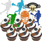 Gyufise 24Pcs Lacrosse Cupcake Toppers Glitter Lacrosse Party Decorations for boys Lacrosse Player Cupcake Picks for Lacrosse Sport Baby Shower Birthday Party Cake Decorations Black