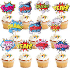 36 PCS Super Hero Boom Cupcake Toppers Smash Crash Pow Cupcake Picks for Celebrating Hero Theme Baby Shower Kids Birthday Party Cake Decorations Supplies