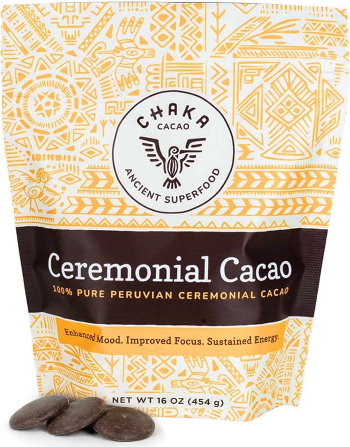 ChakaCacao | Premium Ceremonial Cacao – 100% Pure, Minimally Processed, Rich in Theobromine, Flavonoids & Anandamide – 1 lb Easy-Melt Discs for Enhanced Mood, Focus & Sustained Energy