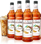 Monin - Caramel Syrup, Rich and Buttery, Great for Desserts, Coffee, and Cocktails, Gluten-Free, Non-GMO (1 Liter, 4-Pack)