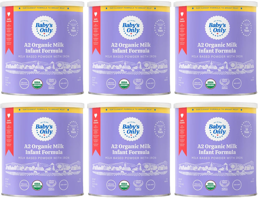 Baby's Only A2 Organic Milk Infant Formula, A2 Milk Based Powder, Organic Baby Formula with A2 Beta-Casein Protein, Iron, Vitamin E, Vitamin D, Easy to Digest, Newborn to 12 Months Old, 21 oz, 6 Pack