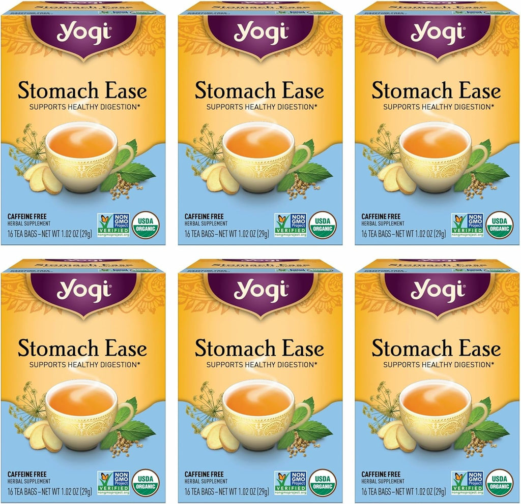 Yogi Tea - Stomach Ease (6 Pack) - Supports Healthy Digestion with Peppermint, Licorice Root, and Ayurvedic Herbs - Caffeine Free - 96 Organic Herbal Tea Bags