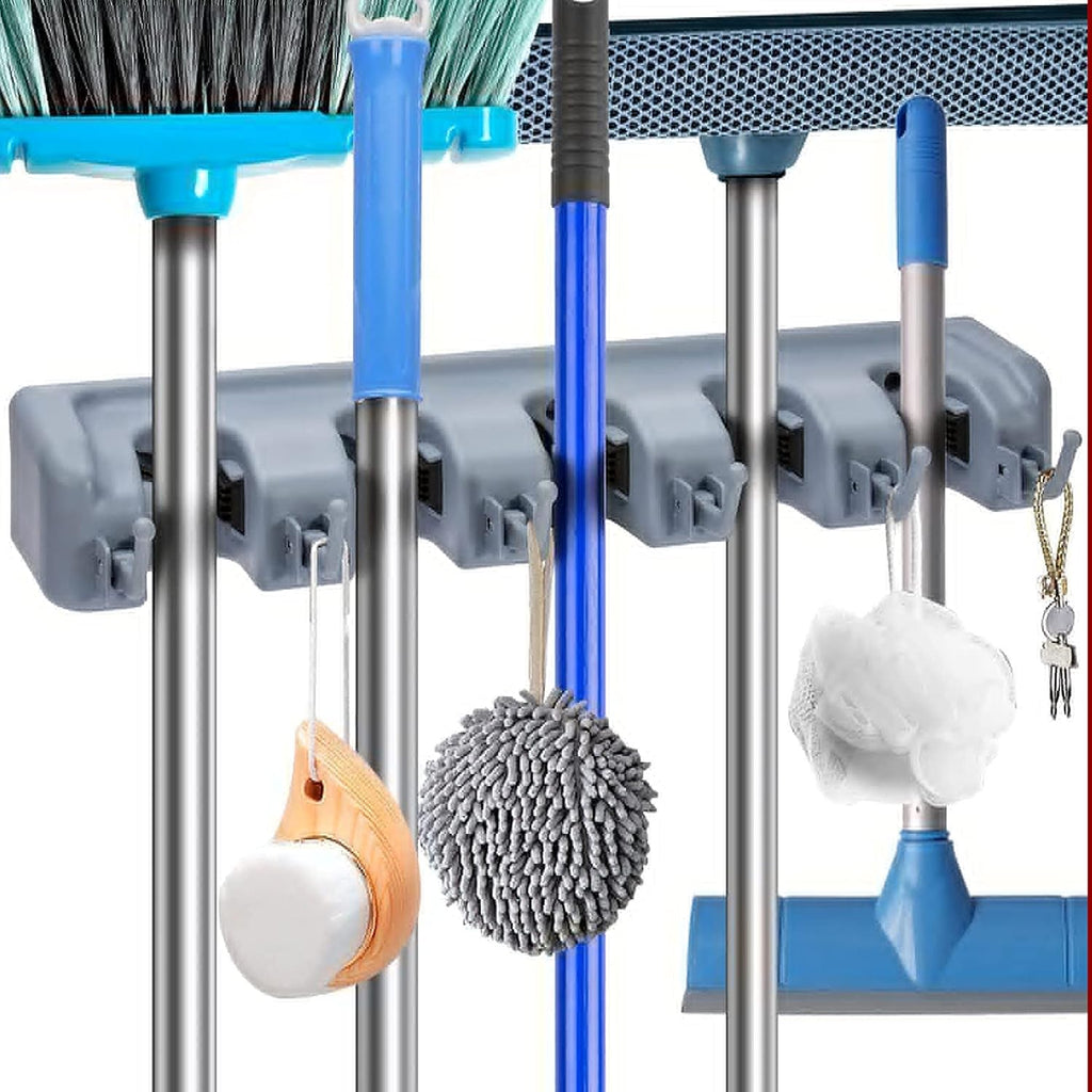 Berry Ave EXTRA GRIP Mop & Broom Holder Wall Mount – Wall Hanging Organizer for Garden Tools, Closet, and Utility Storage, Includes Hardware, Fits Standard Brooms & Mops