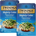 Twinings Nightly Calm Herbal Tea Bags 2-Pack – Sleep Tea, Bedtime with Calming Camomile, Spearmint and Lemongrass, Naturally Caffeine-Free, 20 Count Each