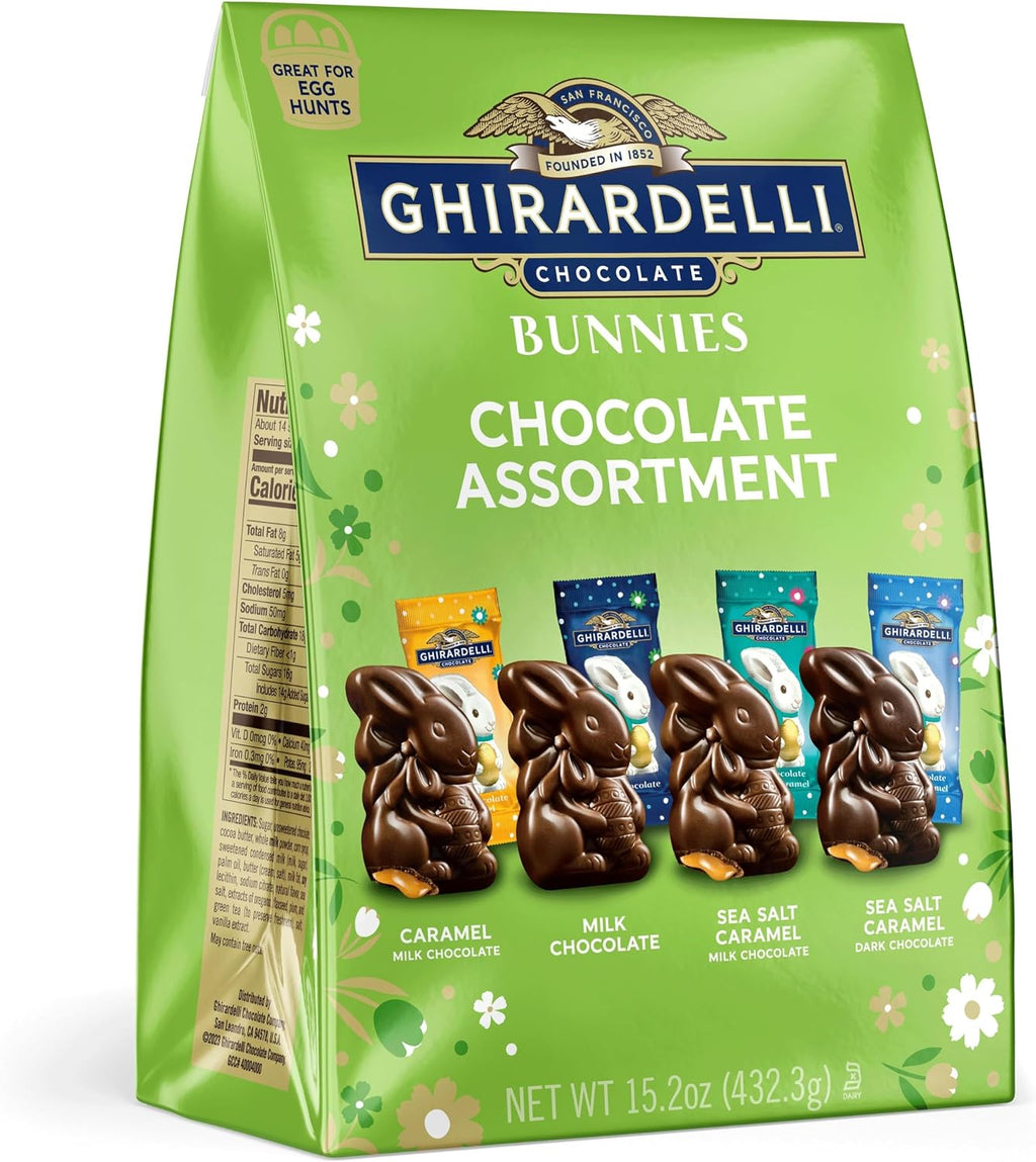 Ghirardelli Easter Bunnies Chocolate Assortment, Premium Milk Chocolate and Caramel, 10.3 oz Bag