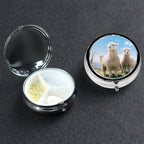 Cute Sheep Print Pill Box Round Pill Case 3 Compartment Mini Medicine Storage Box for Vitamins Portable Pill Organizer Metal Travel Pillbox Pill Container for Pocket Purse Office