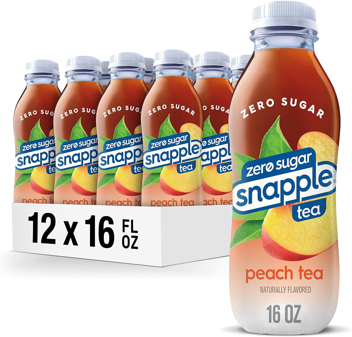 Snapple Zero Sugar Peach Tea, 16 fl oz recycled plastic bottle (Pack of 12)