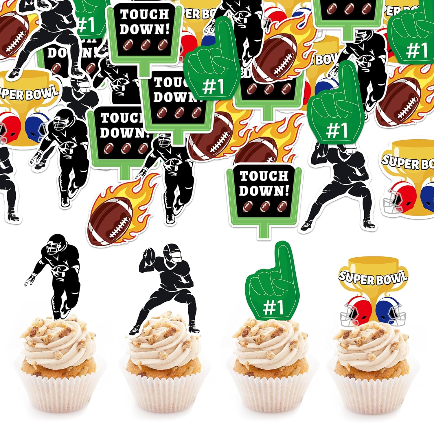 42Pcs Edible Football Cupcake Toppers Wafer Paper Rugby Ball Rugby Sports Theme Baby Shower Party Supplies