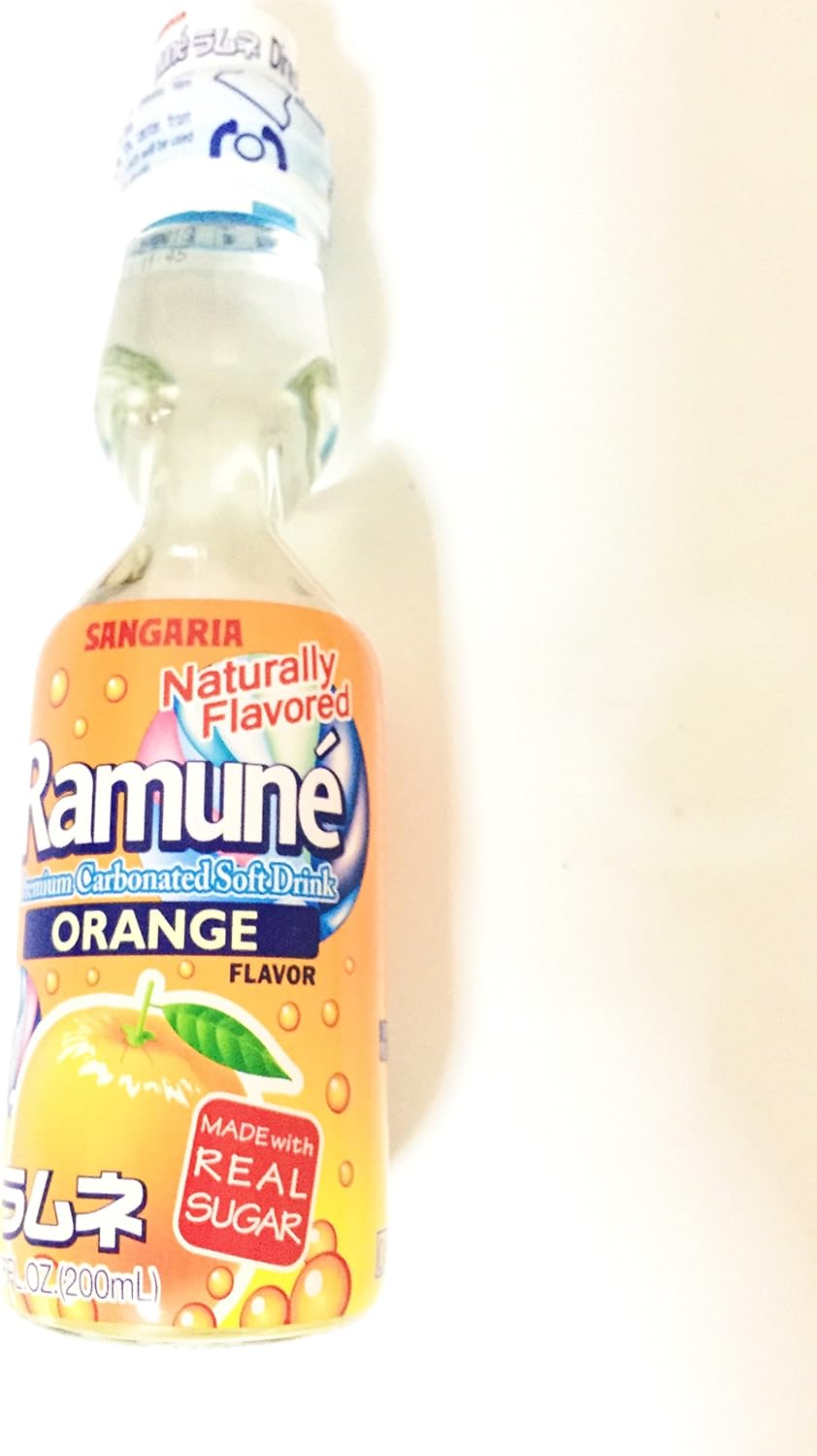 Sangaria Ramune Japanese Carbonated Soft Drink Orange Flavor 6 Pack (6.76Fl.Oz)